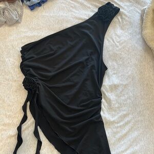 Black One-Shoulder top with Floral Detail